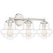 Vintage 3 Light 26 inch Polished Nickel Bathroom Vanity Light Wall Light